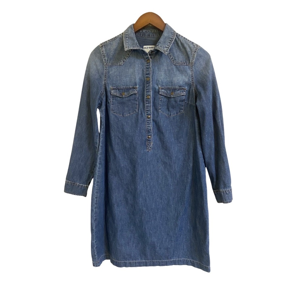 Old Navy Women's Size S Blue Denim Shirt Dress Long Sleeve, Snap‎ Button Front